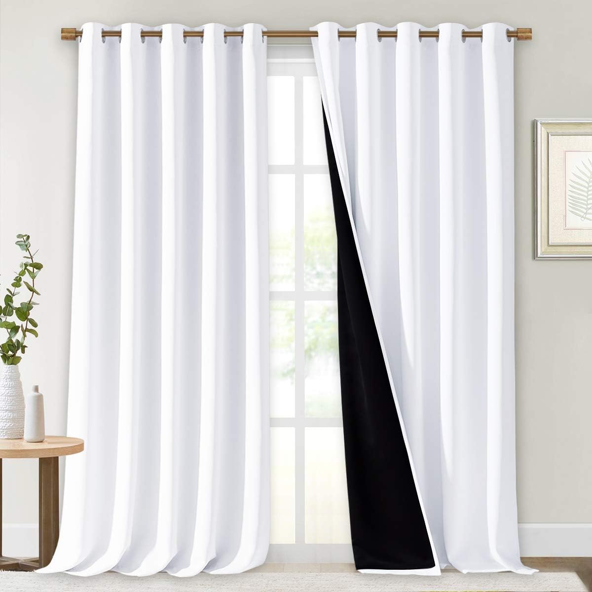 NICETOWN Full Shading Cold Blocking Curtains for Windows, Super Heavy-Duty Black Lined Blackout Curtains for Bedroom, Privacy Assured Window Treatment (White, Pack of 2, 70 inches W x 95 inches L)