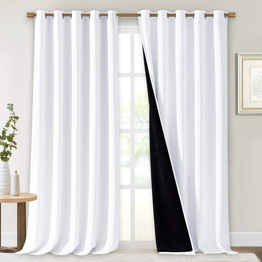 NICETOWN Full Shading Cold Blocking Curtains for Windows, Super Heavy-Duty Black Lined Blackout Curtains for Bedroom, Privacy Assured Window Treatment (White, Pack of 2, 70 inches W x 95 inches L)