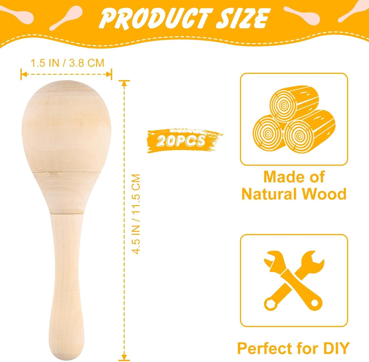 20Pcs DIY Wooden Maracas for Kids, Mini Maracas for Mexican Fiesta Party Favors with 12Pcs Multicolor Pens, Cinco De Mayo Party Supplies