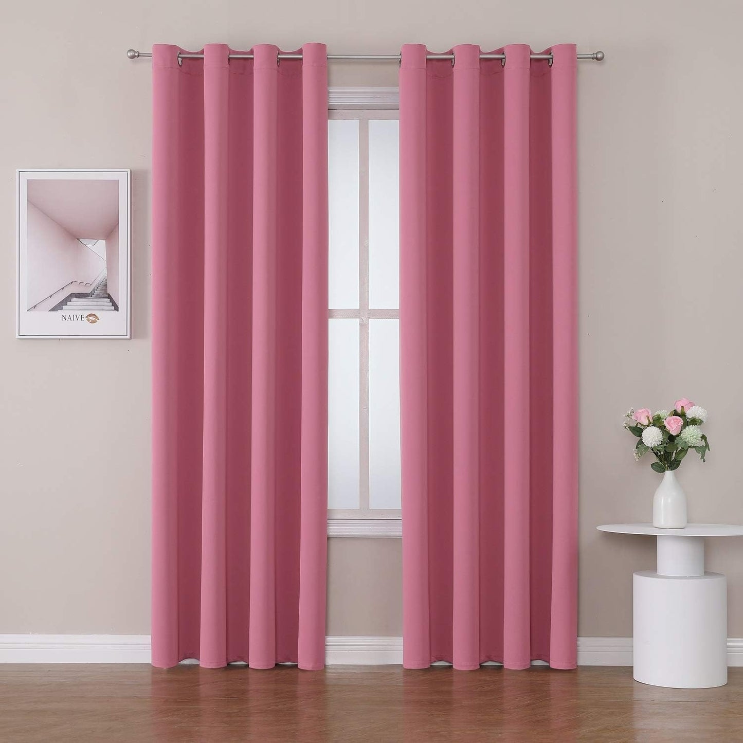 ChrisDowa Grommet Room Darkening Curtains for Bedroom and Living Room - 2 Panels Set Thermal Insulated Blackout Curtains (Pink, 52W x 95L)