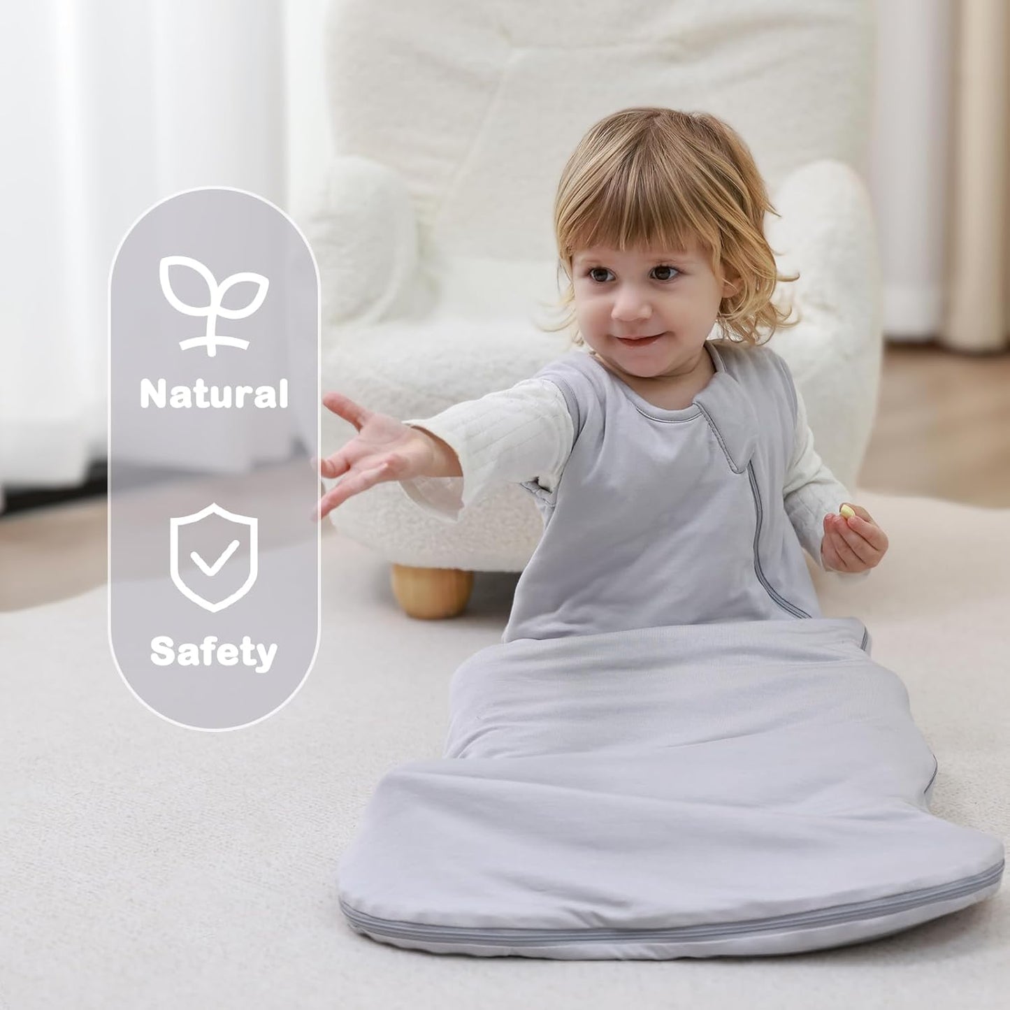 Mosebears Unisex Baby Sleep Sack 1.0 TOG, Supersoft Rayon Made from Bamboo Wearable Blanket with 2-Way Zipper (Light Grey,0-6 Months)