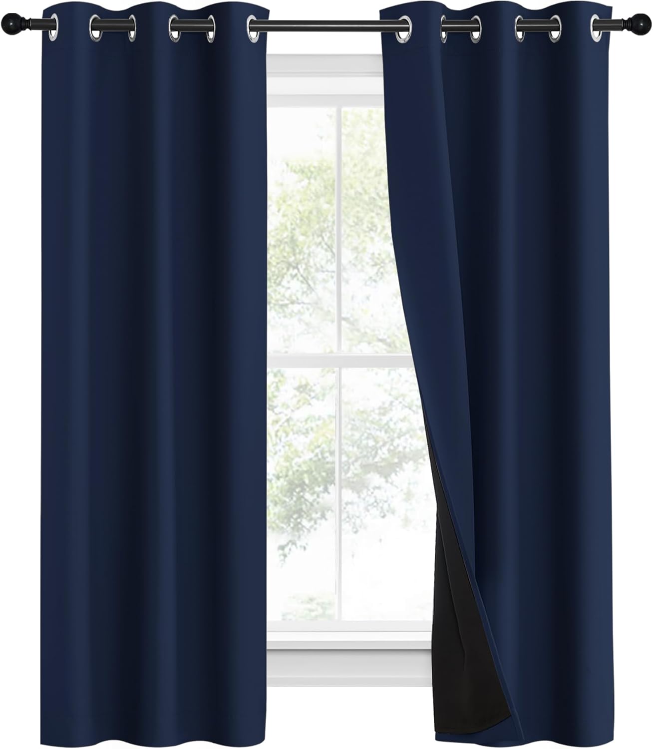 NICETOWN 100% Blackout Curtain Set, Thermal Insulated & Energy Efficiency Window Draperies for Guest Room, Full Shading Panels for Shift Worker and Light Sleepers, Navy Blue, 37W x 60L, 2 PCs