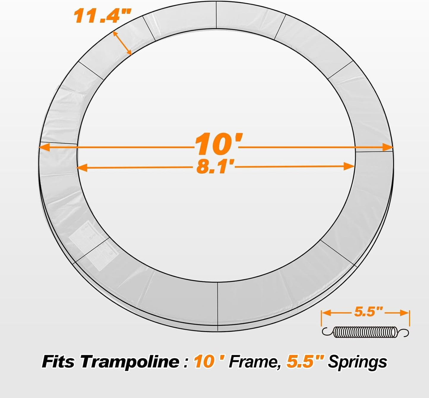 ExacMe Trampoline Pad Replacement 16 15 14 13 12 10 8 Foot, Waterproof Safety Spring Cover Round Frame Pad, No Hole for Pole