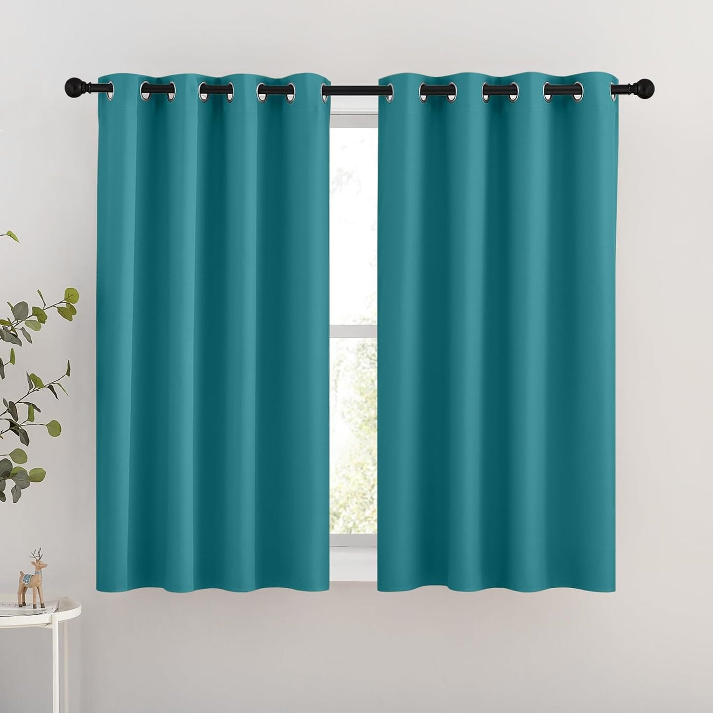 NICETOWN Blackout Curtains 54 inches Long for Bedroom - Grommet Room Darkening Solid Window Treatments Thermal Curtains for Nursery Room, Peacock Teal, W46 x L54, 2 Panels