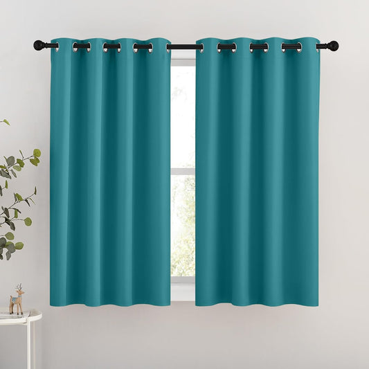 NICETOWN Blackout Curtains 54 inches Long for Bedroom - Grommet Room Darkening Solid Window Treatments Thermal Curtains for Nursery Room, Peacock Teal, W46 x L54, 2 Panels