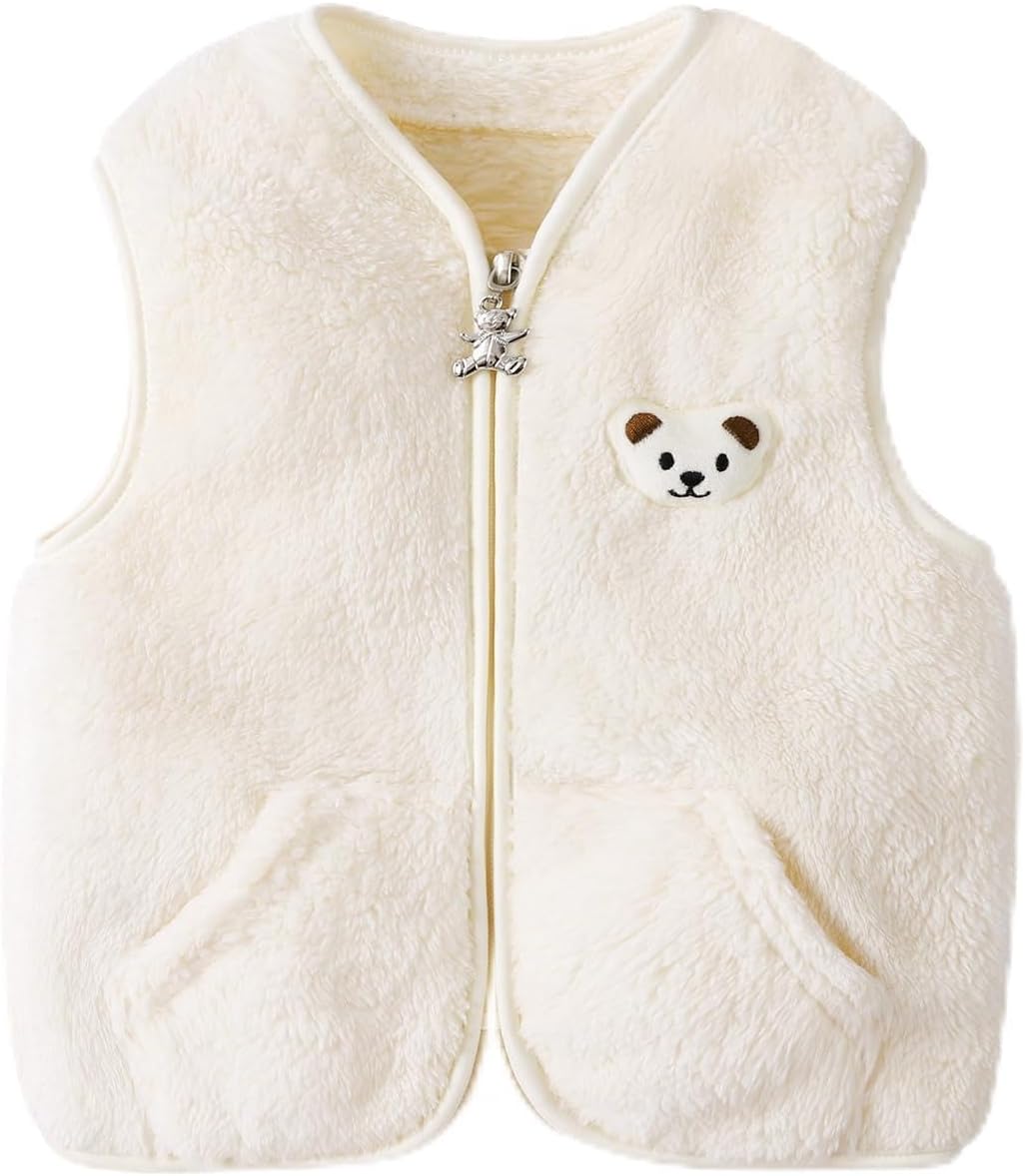 Baby Boys Girls Fleece Vest Zip Up Cute Bear Jackets Fuzzy Fall Winter Warm Clothes Newborn Outwear for Toddler Infant