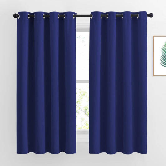 NICETOWN Blackout Window Curtains for Bedroom - Grommet Top Room Darkening Thermal Insulated Solid Vertical Drapes for Flat/Apartment (2 Panels, 46 x 63 Inch, Navy Blue)