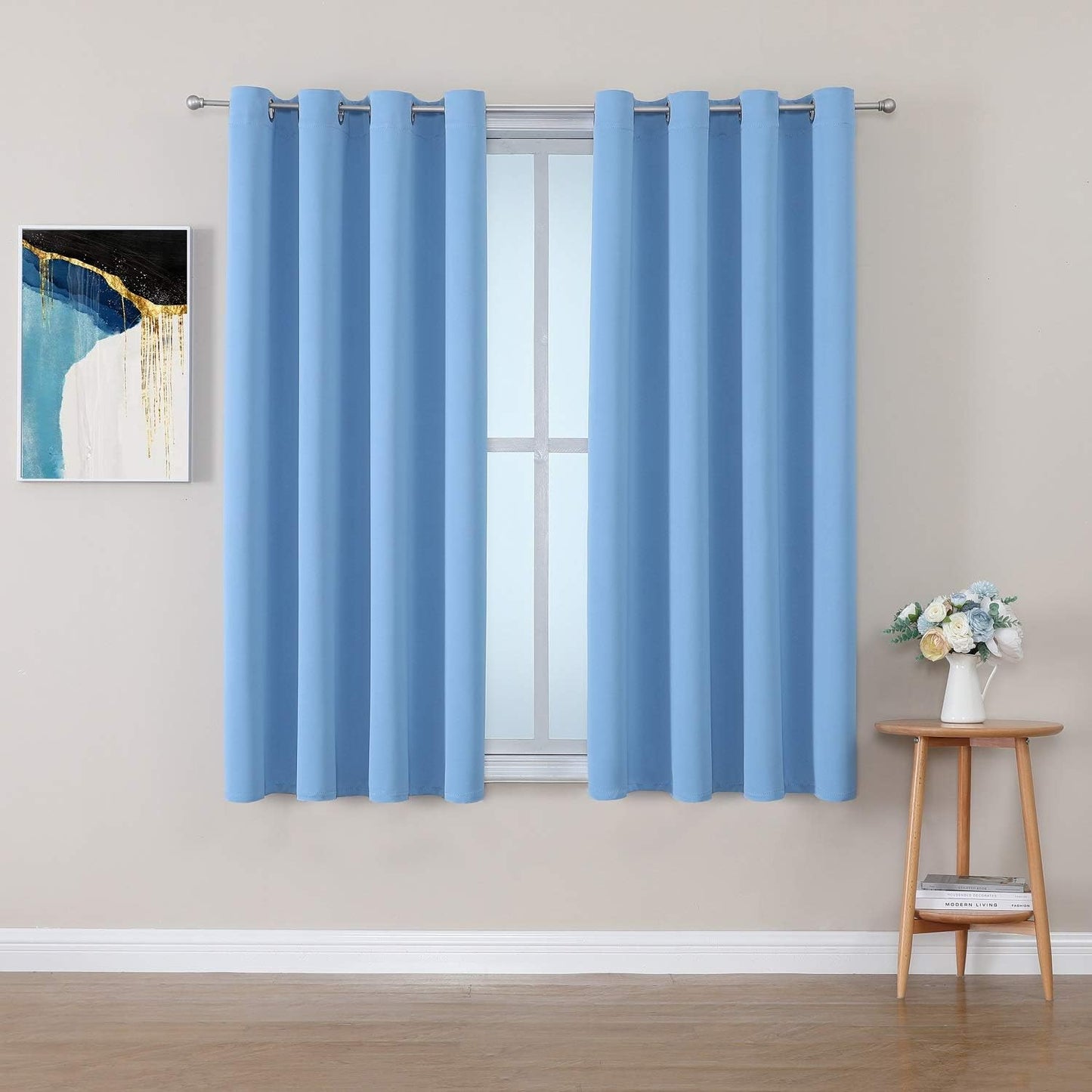 ChrisDowa Grommet Room Darkening Curtains for Bedroom and Living Room - 2 Panels Set Thermal Insulated Blackout Curtains (Sky Blue, 52W x 63L)