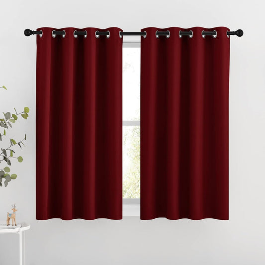 NICETOWN Blackout Draperies Curtain Panels - Thermal Insulated Solid Grommet Blackout Curtains/Panels/Drapes for Living Room(Burgundy Red, 1 Pair, 46 by 54-Inch)