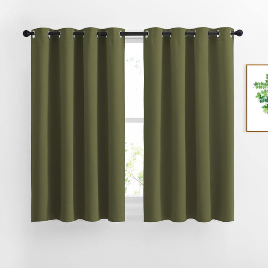 NICETOWN 45 inches Bedroom Curtains Panels - Functional Blackout Curtains/Panels for Bedroom, Thermal Insulated, Privacy Assured (2 Pieces, 52 x 45 inches in Olive Green)
