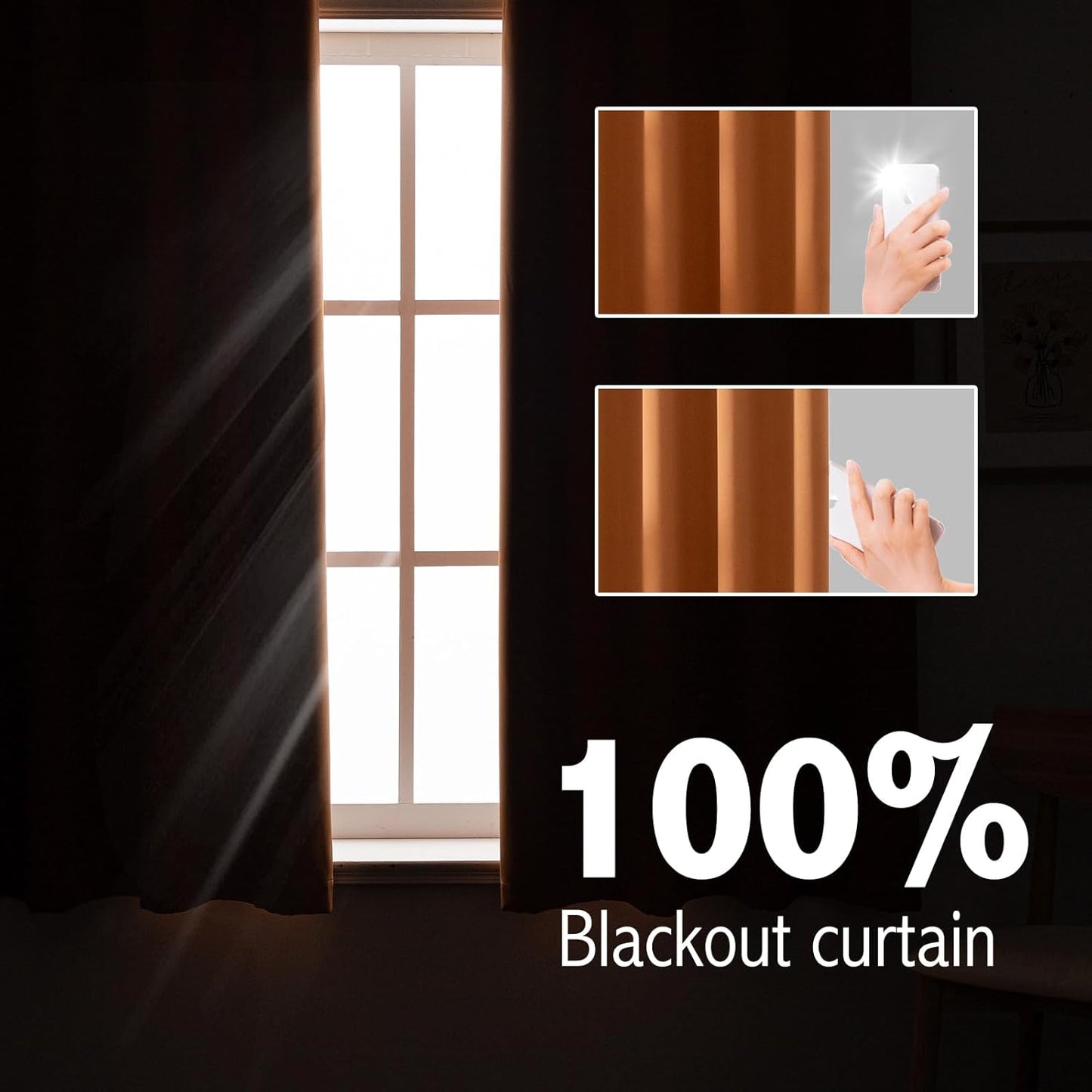 Anytime 100% Blackout Curtain Set, Thermal Insulated & Energy Efficiency Window Draperies for Guest Room, Full Shading Panels for Shift Worker and Light Sleepers（Orange, 2 Panels, 52W x 45L）