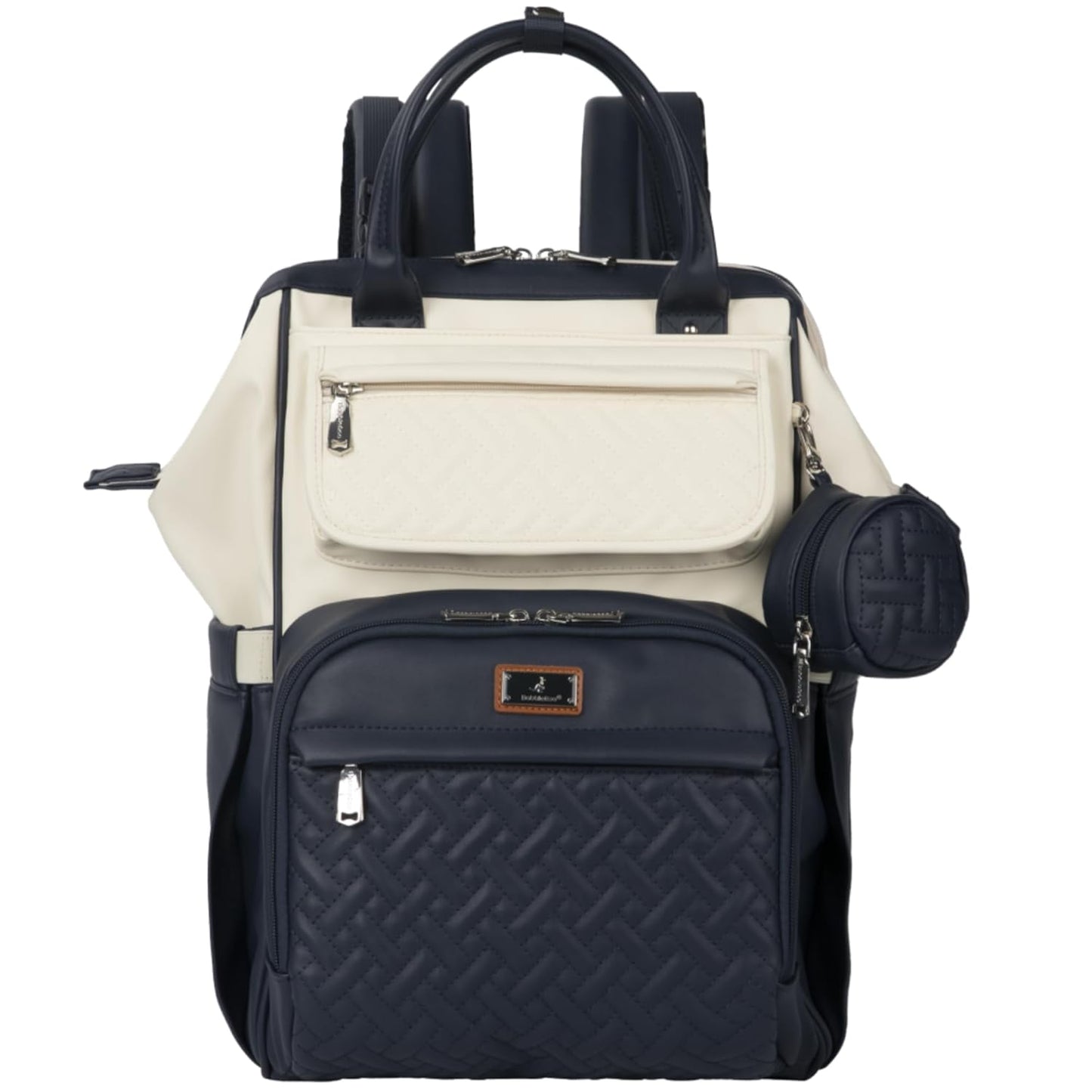 BabbleRoo Leather Diaper Bag Backpack, Multifunction Large Bags with Changing Pad & Stroller Straps Pacifier Case, Unisex Stylish Travel Back Pack Nappy for Moms Dads (Blueberry Cream)