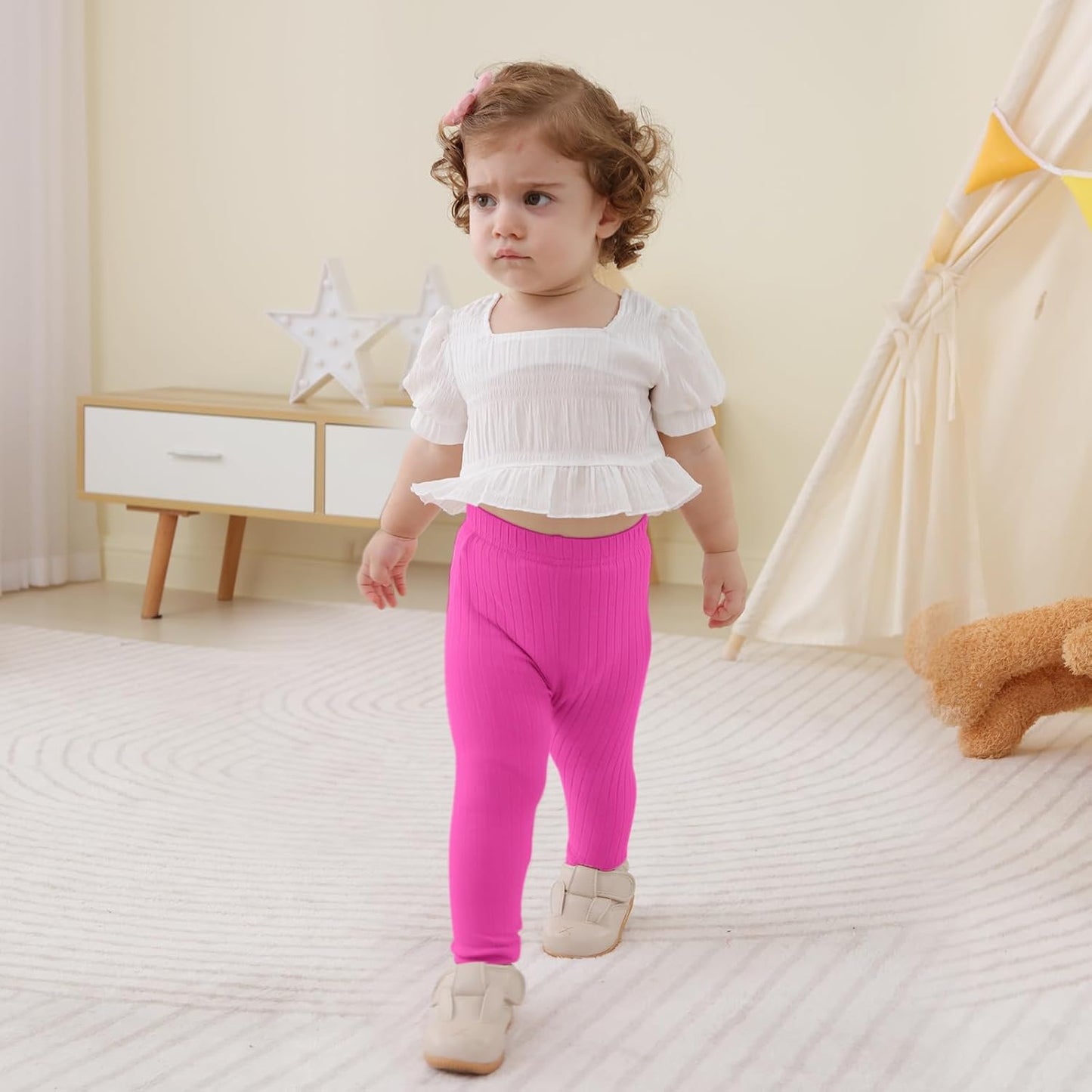 Newborn Toddler Baby Girl Pants Leggings Ribbed Straight Flare Infant Girl Pants Leggings Bell Bottoms 5 Packs