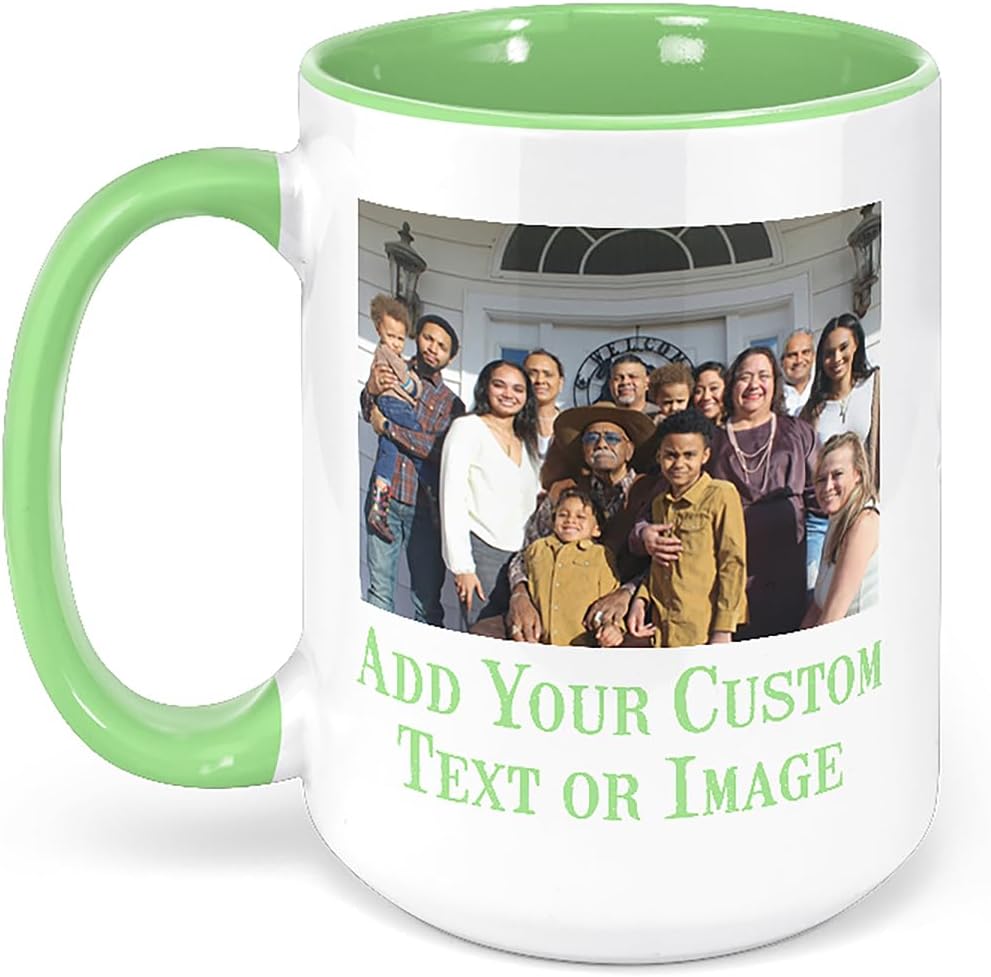Personalized Coffee Mug, Custom Photo Text 15 Oz Ceramic Mug, Customized Picture Name Tea Cup, Unique Gift Idea, Taza Cafe Personalizadas Fotos, Cute Custom Gifts Mom Women, Mother's Day, Light Green
