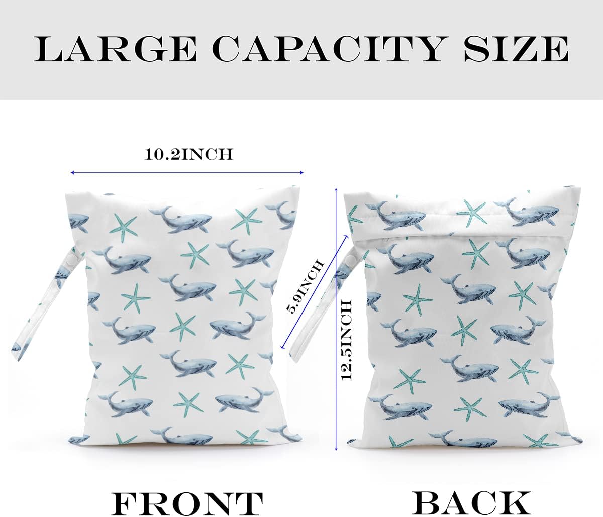 Wet Bag, Wet Dry Bag, Wet Bag for Swimsuit, Travel, Beach, Pool, Diapers, Dirty Yoga Gym Clothes, Makeup Bag, Waterproof Reusable Beach Bag Ocean Decor Starfish Sea Horse Anchor