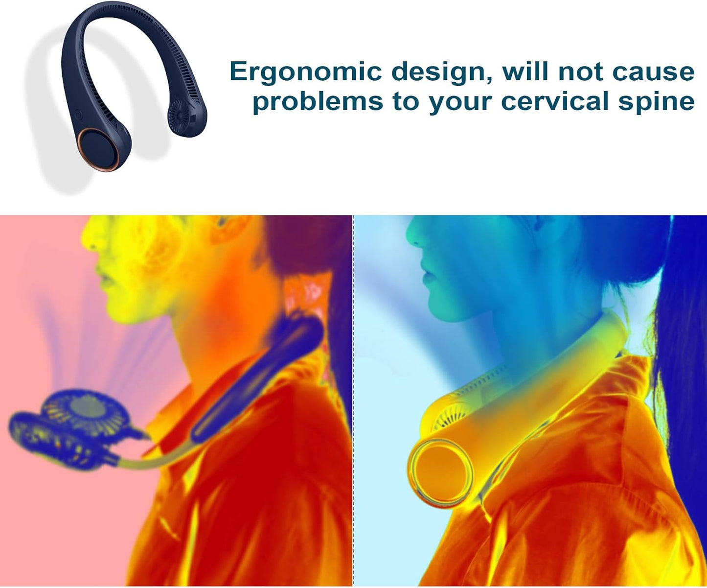 CIVPOWER Neck Fan: Portable Personal Neck Cooling Rechargeable Bladeless Fan - Hands Free 3 Speed 4000 mAh Battery USB Operated Wearable Headphone Design - for Men Women Outdoor Indoor (Dark Blue)