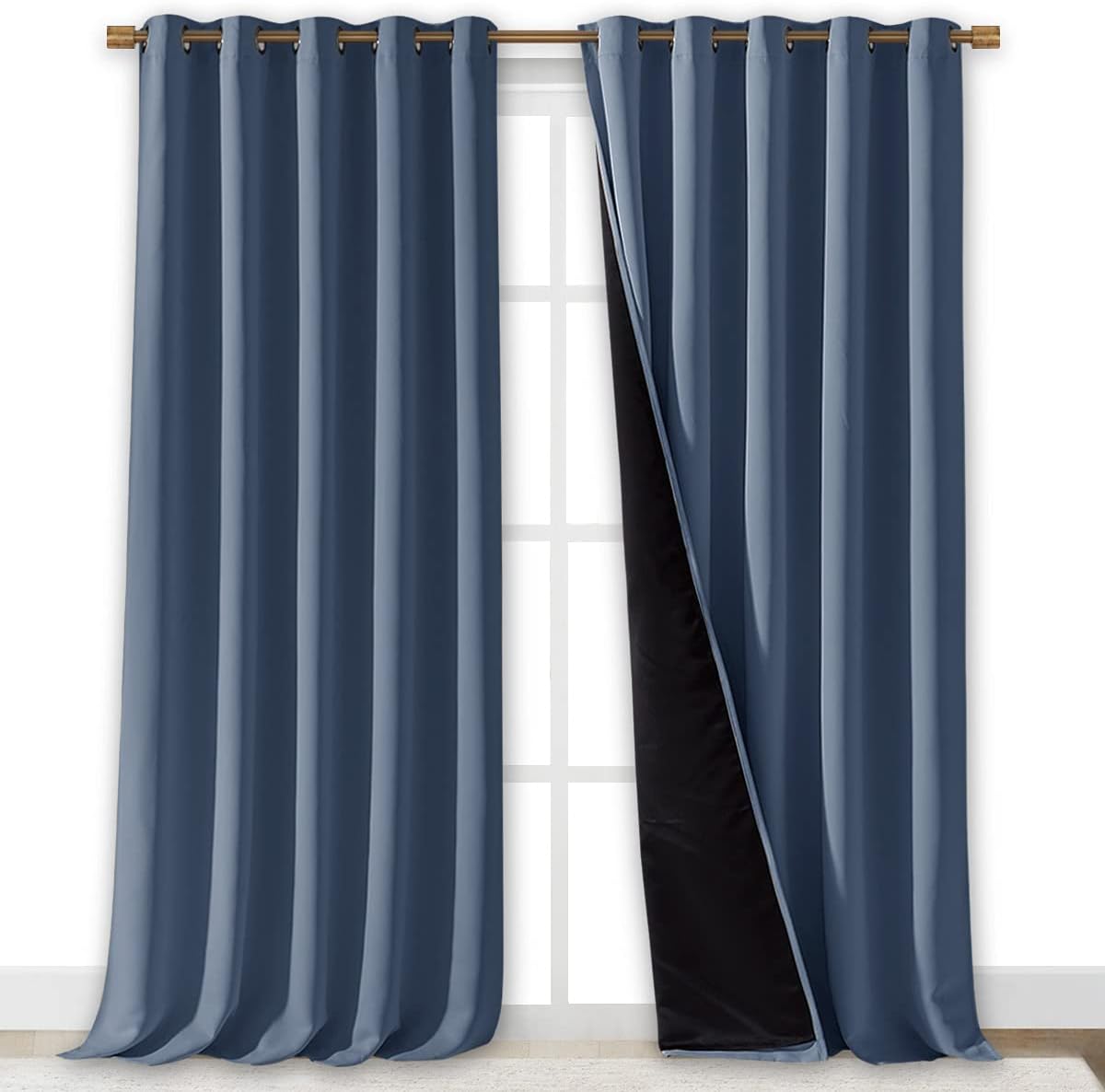 NICETOWN 100% Blackout Curtains 95 inches Long, Pair of Energy Smart & Noise Blocking Out Drapes for Baby Room Window, Thermal Insulated Guest Room Lined Window Dressing (Stone Blue, 70 inches Wide)