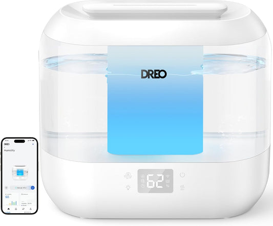 Dreo Smart Humidifier, Cool Mist Humidifiers for Bedroom, Quiet 4L Top Fill Ultrasonic Humidifiers for Home Office Plant & Baby with Nightlight, LED Display, 36H Runtime, APP/Voice Control, HM311S