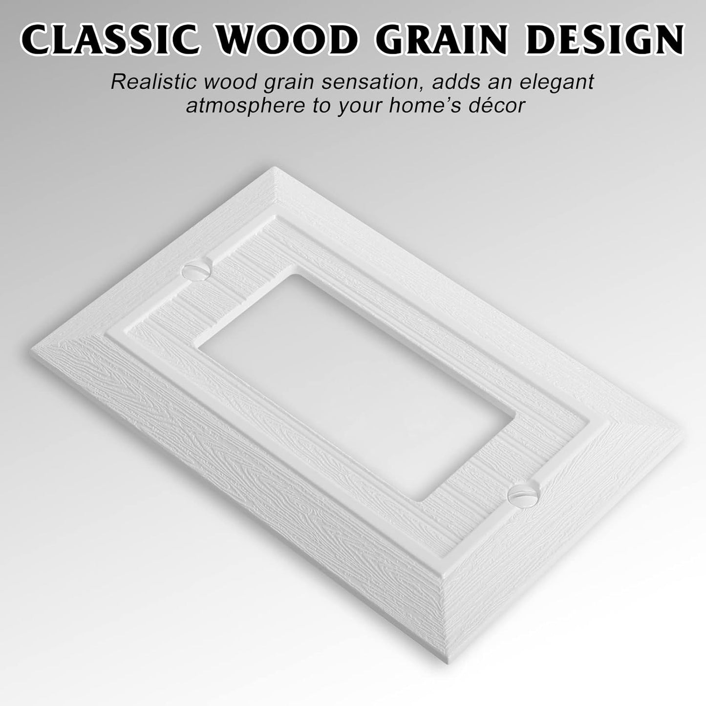 Modern Decorative Wall Plate Switch Plate Outlet Cover, Vintage Retro Wood Grain Design(Single Decorator-10 Pack, White)