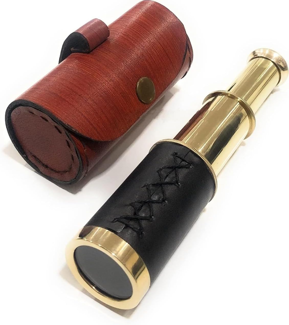 Smizzy 6" Handheld Brass Telescope with Leather Bag| Monocular Spyglass for Kids/Childs - Maritime Pirate Navigation