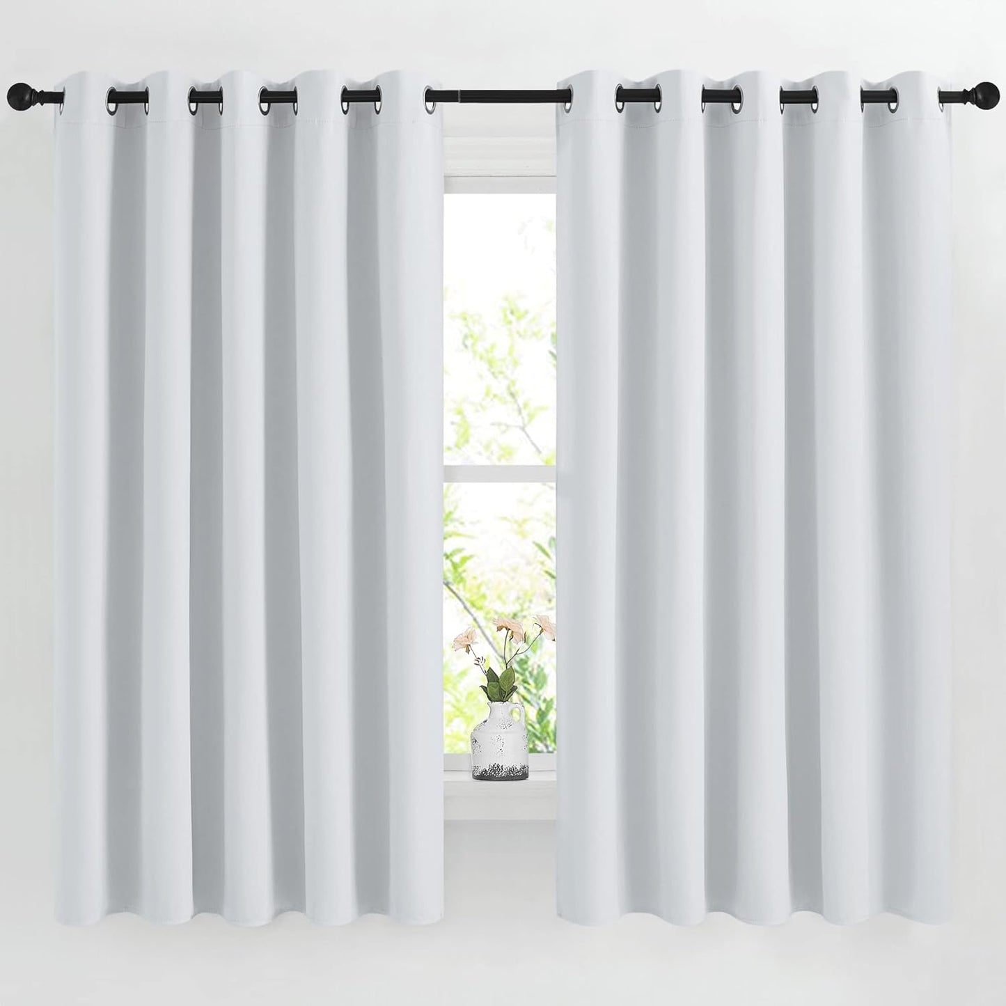 NICETOWN Room Darkening Curtains for Living Room - Easy Care Solid Thermal Insulated Grommet Curtains/Panels/Drapes for Bedroom (2 Panels, 66 by 66, Greyish White)
