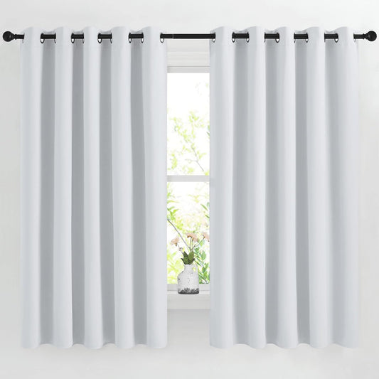 NICETOWN Room Darkening Curtains for Living Room - Easy Care Solid Thermal Insulated Grommet Curtains/Panels/Drapes for Bedroom (2 Panels, 66 by 66, Greyish White)