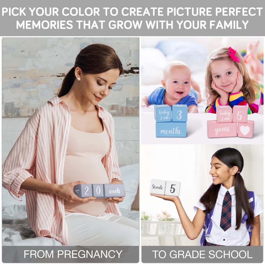 Gray Monthly Milestone Blocks with Bag. Baby Age Blocks for Girl or Boy Baby Photo Props. Month Baby Milestone Blocks with Grammatically Correct Month and Year