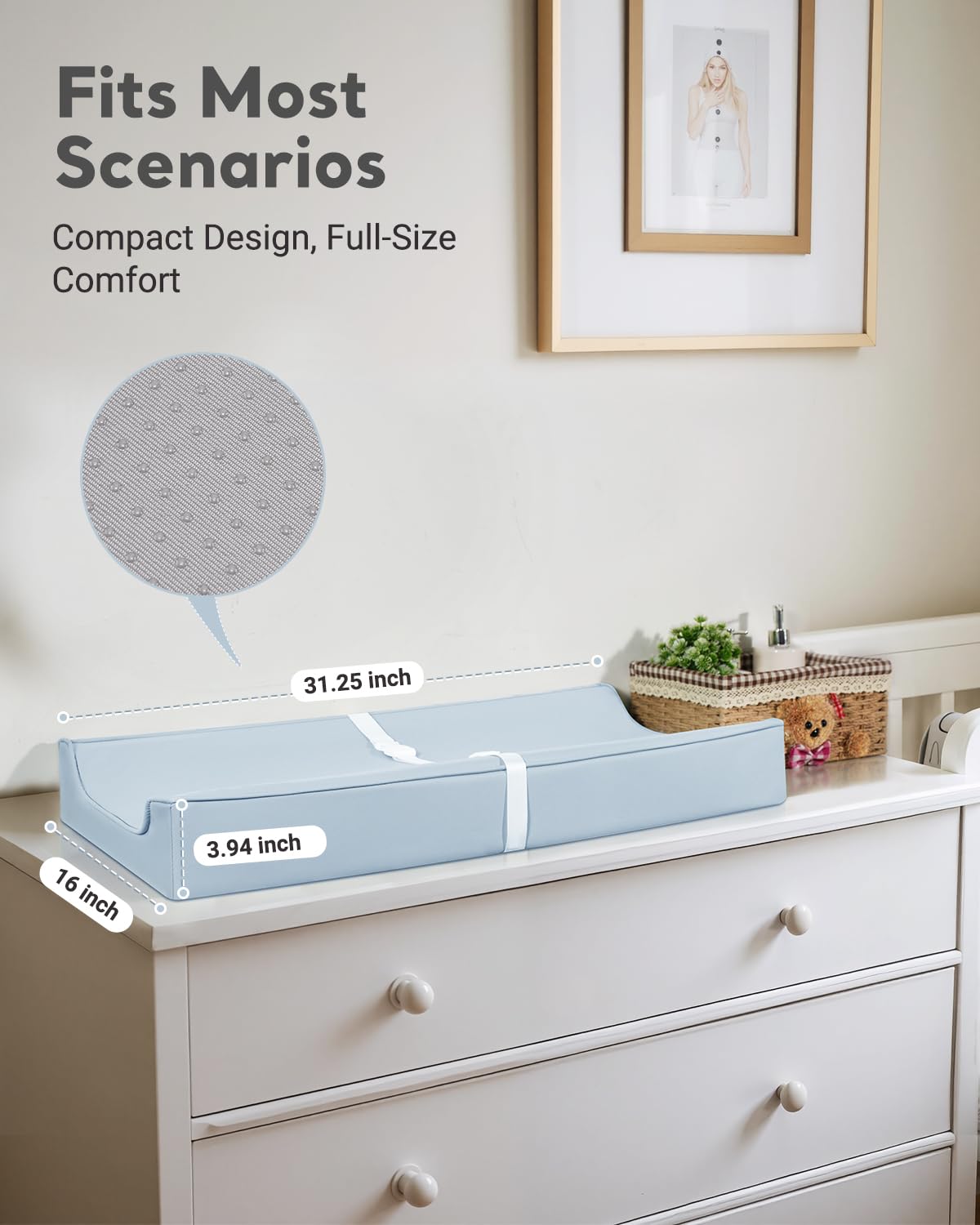 Vegan Leather Waterproof Baby Changing Pad - Wipeable, Extra Thick & Portable & Non-Slip Diaper Mat for Dresser, Crib, Travel | Soft & Safe (Blue)