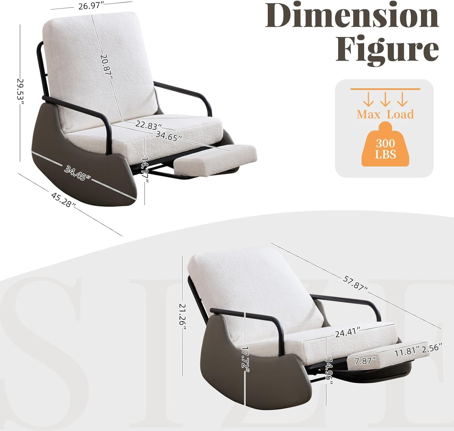 Nursery Rocking Chair, Teddy Upholstered Glider Rocker Modern Accent Chair Padded Seat with High Backrest,Comfy Side Chair for Nursery,Living Room Bedroom Offices, White