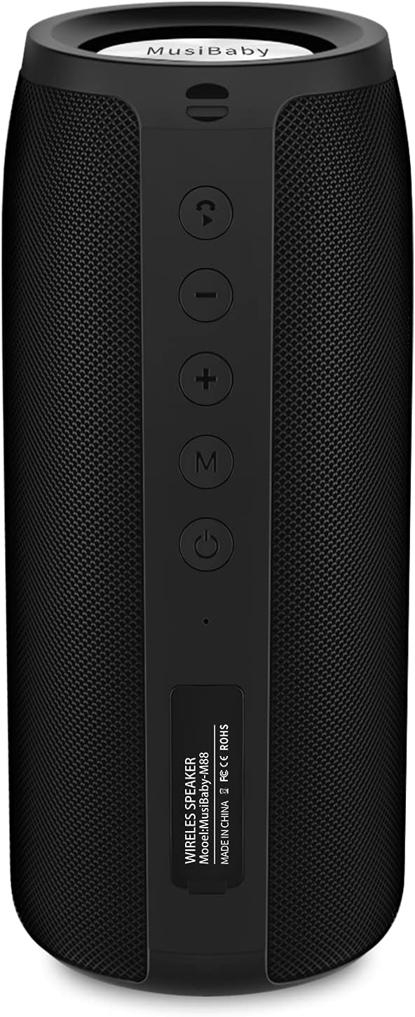Bluetooth Speaker,MusiBaby M88 Speakers,Dual Pairing, Bluetooth 5.3,Loud Stereo Sound,Booming Bass,30H Playtime for Home& Outdoor Party,Beach,Portable Speaker,Gifts(Black)