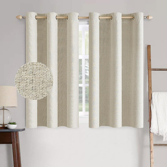 MIULEE 100% Blackout Linen Textured Curtains for Bedroom Solid Thermal Insulated Cream Grommet Room Darkening Curtains & Drapes Luxury Decor for Living Room Nursery 42 x 63 Inch (2 Panels)