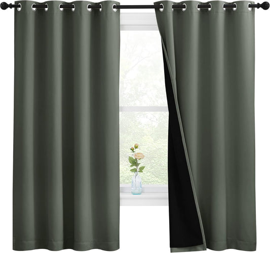 NICETOWN Dark Mallard 100% Blackout Lined Curtains, 2 Thick Layers Completely Blackout Window Treatment Thermal Insulated Drapes for Kitchen/Bedroom (1 Pair, 55-inch Width x 68-inch Length per Panel)