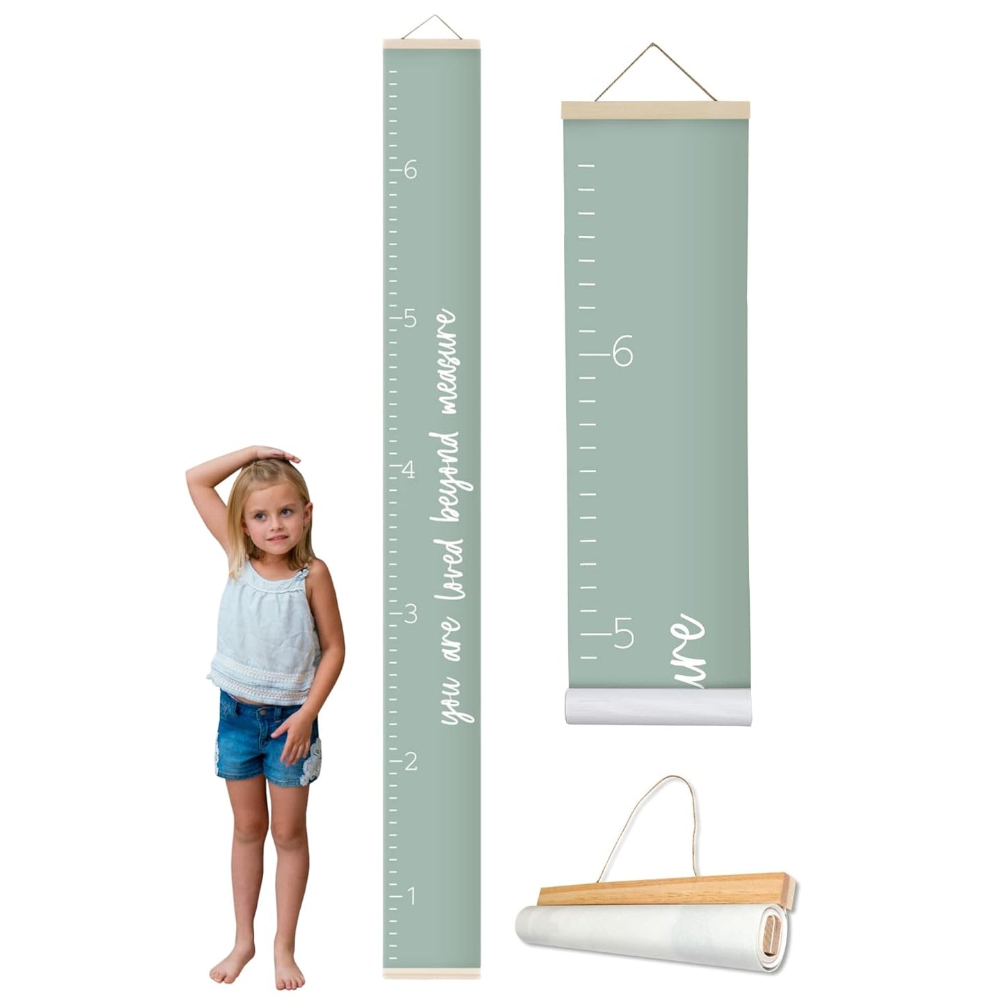 Morxy Canvas Growth Chart for Kids - Unisex Kids Room Wall Decor - Measuring Height Chart- Wall Tape with Height Chart for Kids (Canvas, Loved Beyond Measure- sage)