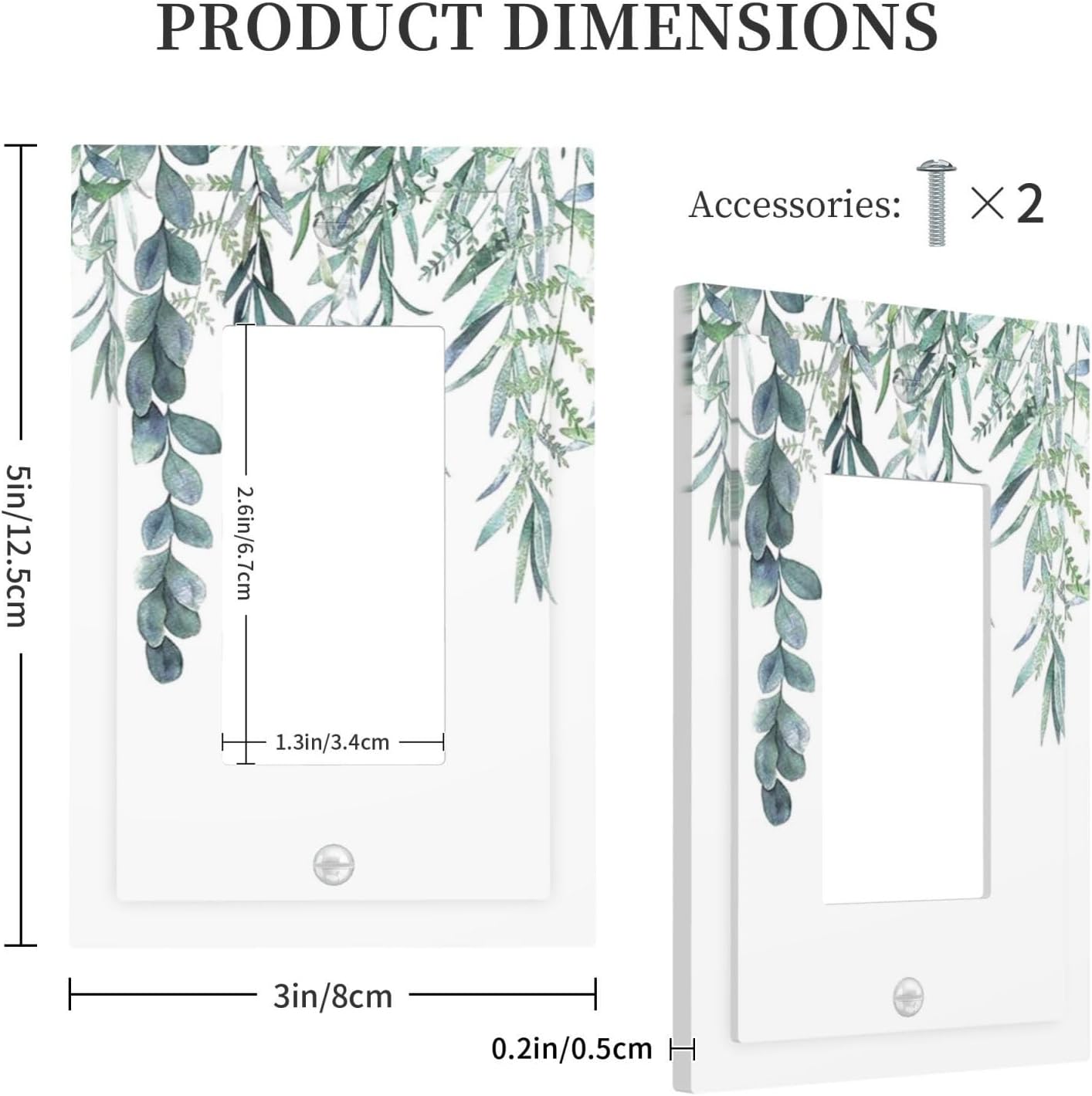 Eucalyptus Leaves Greenery Vine Flowers Simplicity Decorative Outlet Covers 1 Gang Single Rocker Light Switch Cover Plate Wall Plates GFCI Faceplate for Bed Room Living Room Decor