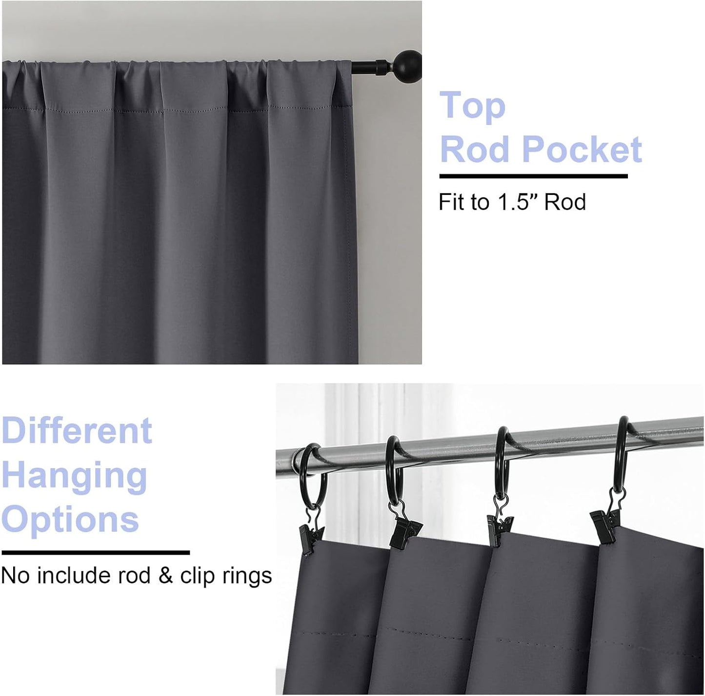 Simplebrand Ava Grey Blackout Curtains for Bedroom 96 Inches Long 2 Panels, Solid Thermal Insulated, Energy Saving Living Room Window Treatment Curtains Blackout Drapes, W50 x L96 Inch, Grey
