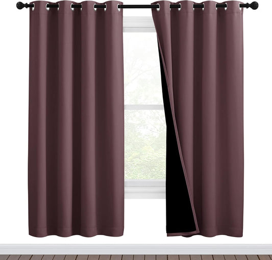NICETOWN Living Room Completely Shaded Draperies, Privacy Protection & Noise Reducing Ring Top Drapes, Black Lined Insulated Window Treatment Curtain Panels (Dry Rose, 2 Pieces, W46 x L72)