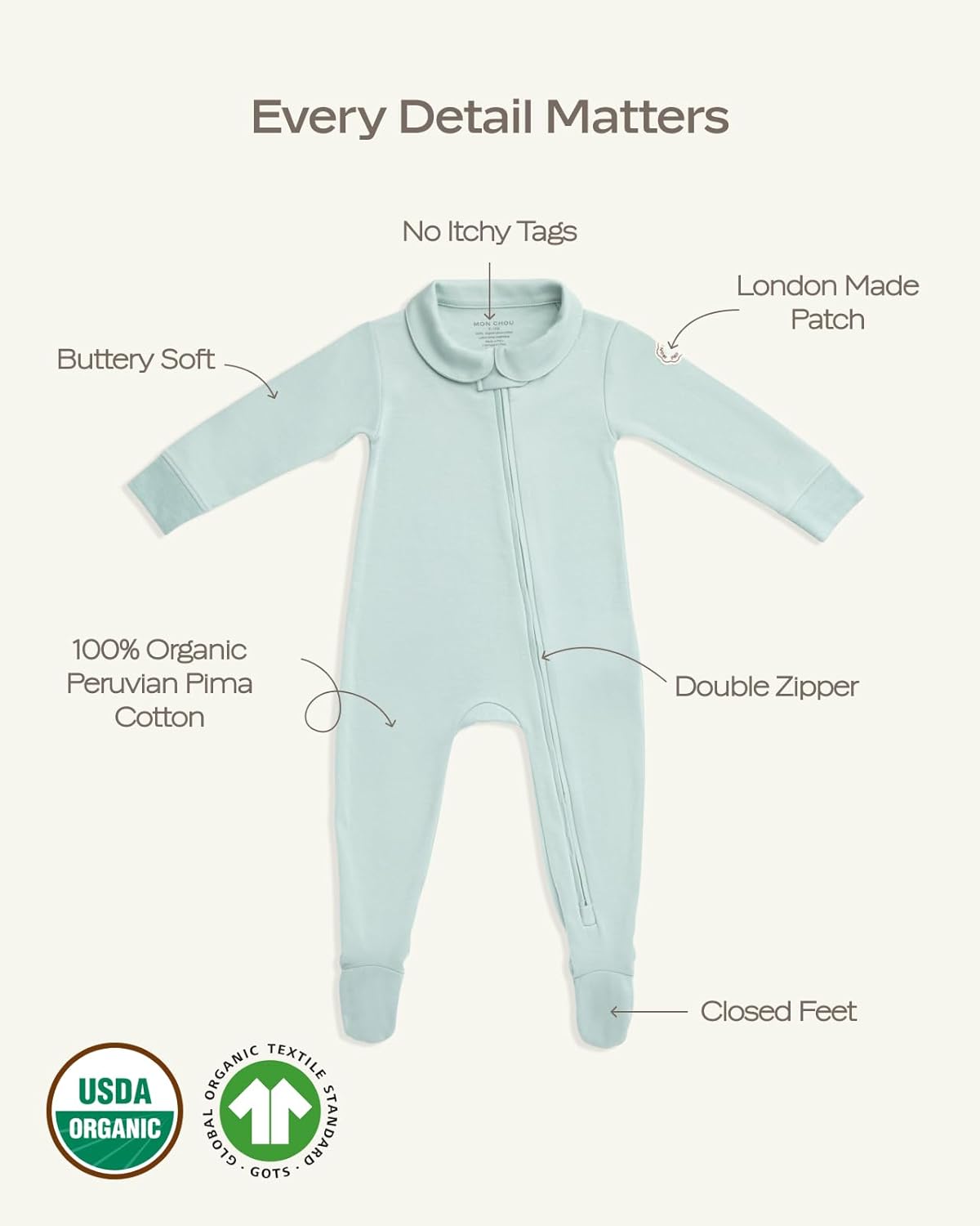 MON CHOU Convertible Footie Pajamas - Soft Organic Cotton Baby Pajamas - 100% Pima Cotton PJ’s & Luxury Newborn Sleepers