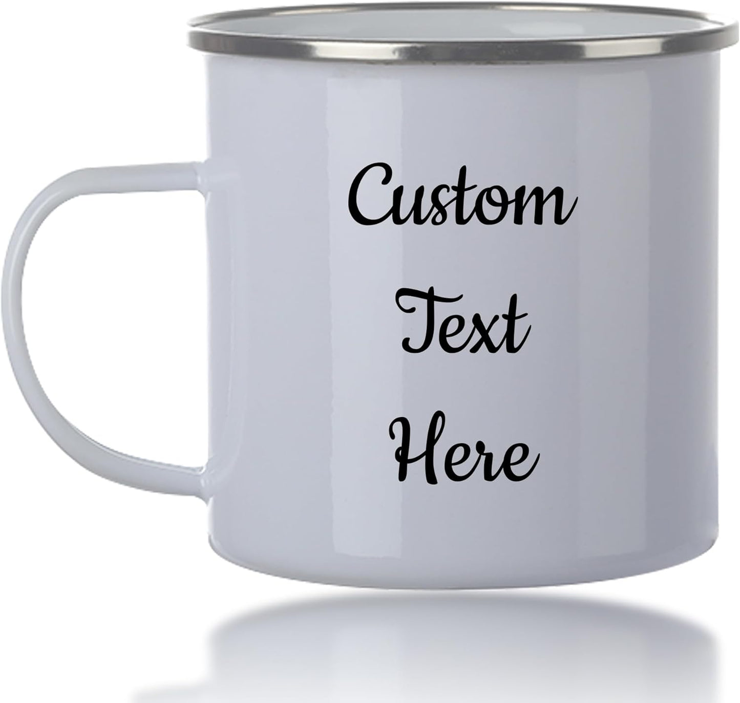 Custom Camping Mug, Personalized Stainless Steel Coffee Mugs With Text, 15oz Metal Campfire Cups, Travel Cup for Hot Chocolate, Tea, Engraved Gifts for Men, Women (Engraved Custom Text, White Metal)