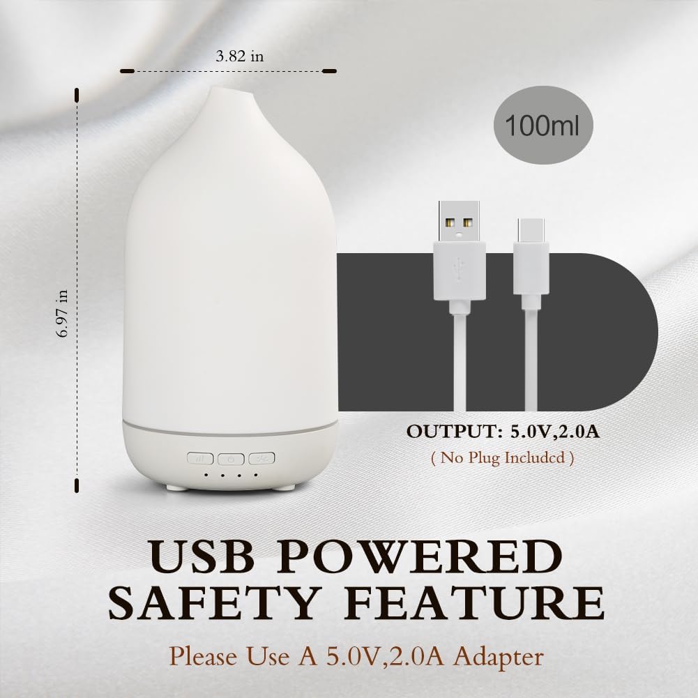 Essential Oil Diffusers, Aromatherapy Diffuser for Essential Oils, 100ml Oil Diffusers for Large Room - 5 Timers, Warm Ambient Light, Auto-Off