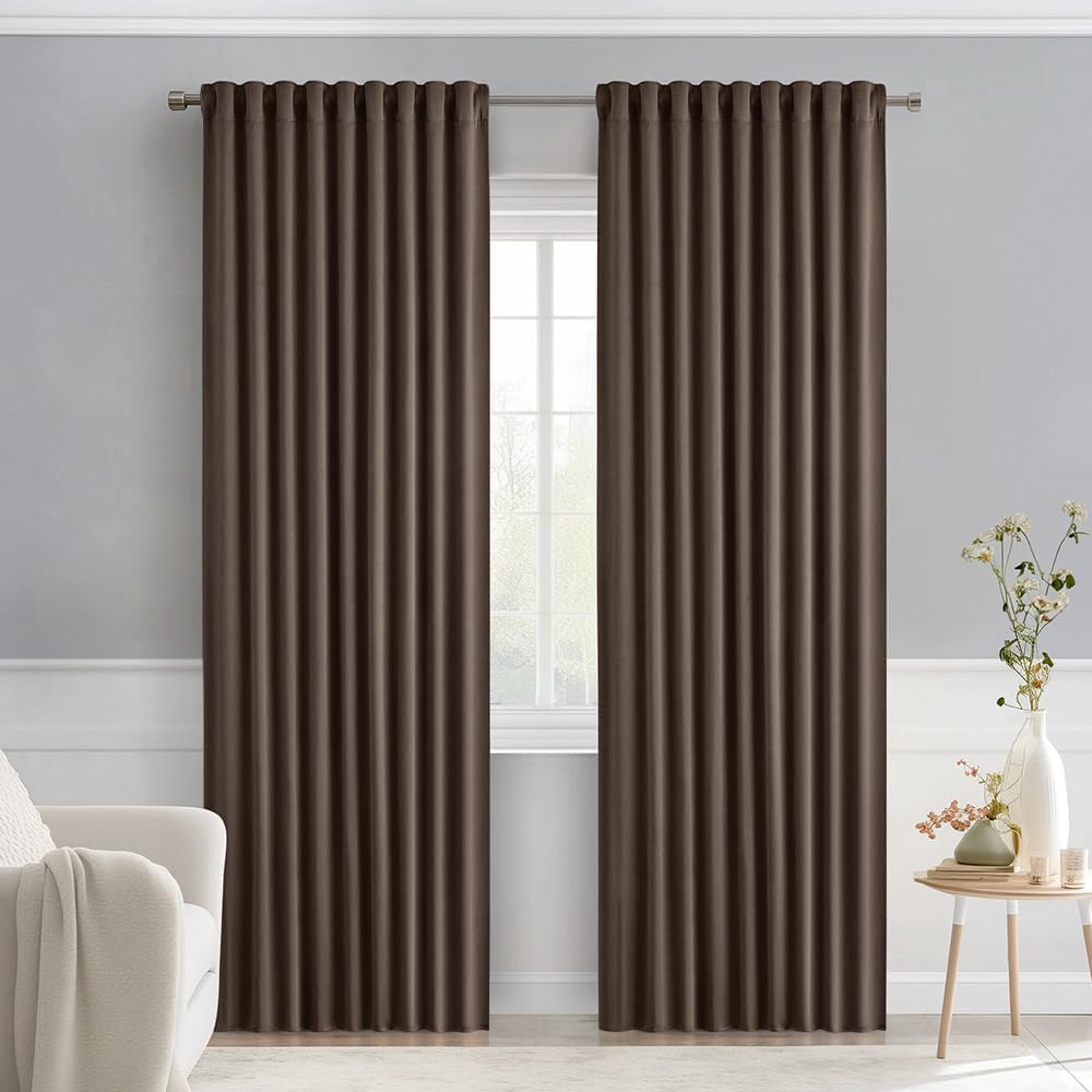 MIULEE Chocolate Brown Back Tab Blackout Curtains 72 Inches Long 2 Panels Set for Living Room Bedroom Privacy, Rod Pocket/Pinch Pleat Thermal Insulated Room Darkening Pleated Light Blocking Drapes