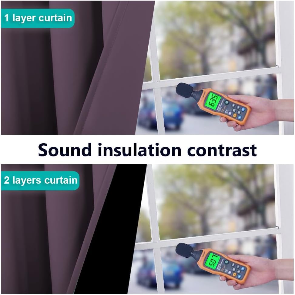 NICETOWN 100% Blackout Lined Curtains, Plum, 1 Pair, 42" Width x 63" Length Each Panel, 2 Thick Layers Completely Blackout Window Treatment Panels Thermal Insulated Drapes for Kitchen