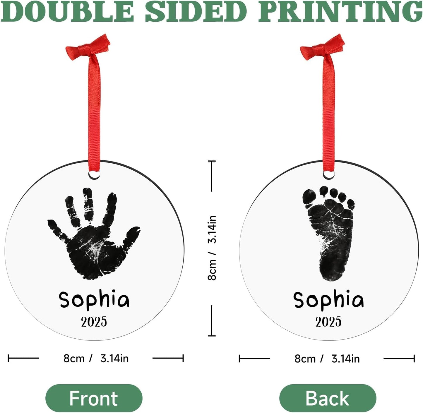 Baby Hand and Footprint Ornament - Baby's Frist Christmas Ornament with Photo, Name, Date - Personalized Baby Gift, Newborn Keepsake, New Mom Gifts