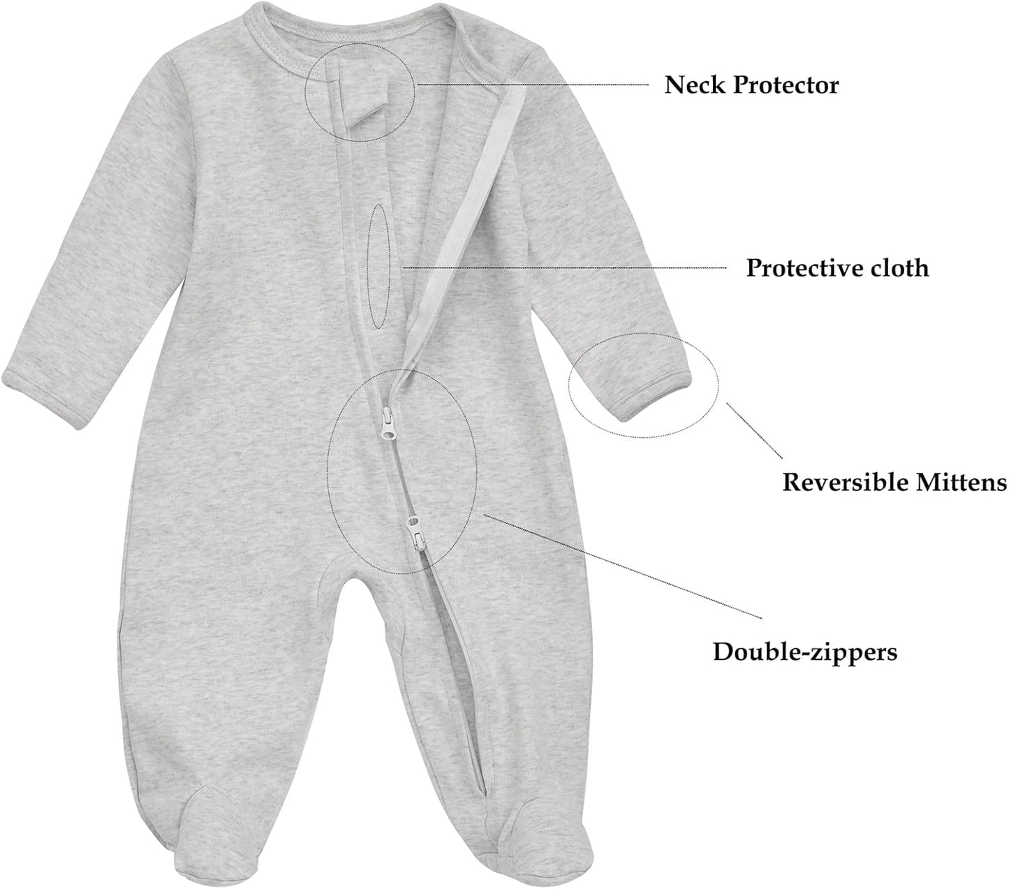 Aablexema Baby Footie Pajama with Mitten Cuffs, Double Zipper Infant Cotton clothes Sleeper Pjs, Footed Sleep Play