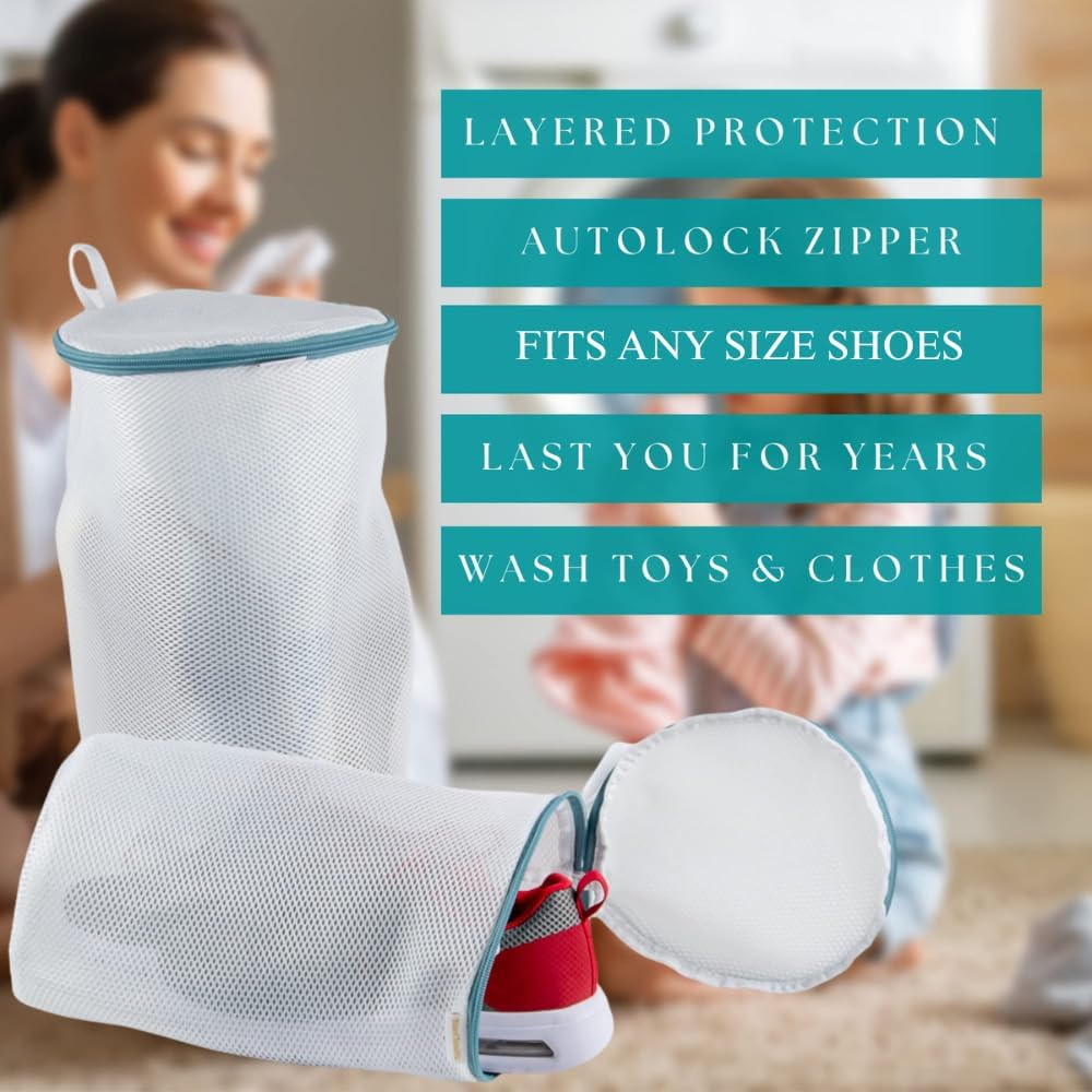 Premium Mesh Shoe Laundry Bags – Double-Layered Protection, Fits Up to Size 15, Durable Zipper, Travel-Friendly – 2 Pack