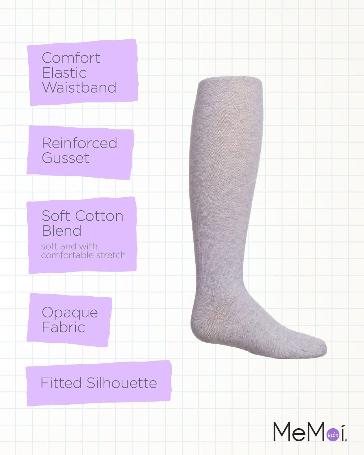 MeMoi Soft Pima Cotton Tights for Girls, Soft and Lightweight Opaque Tights for girls - Sizes 8 to 16