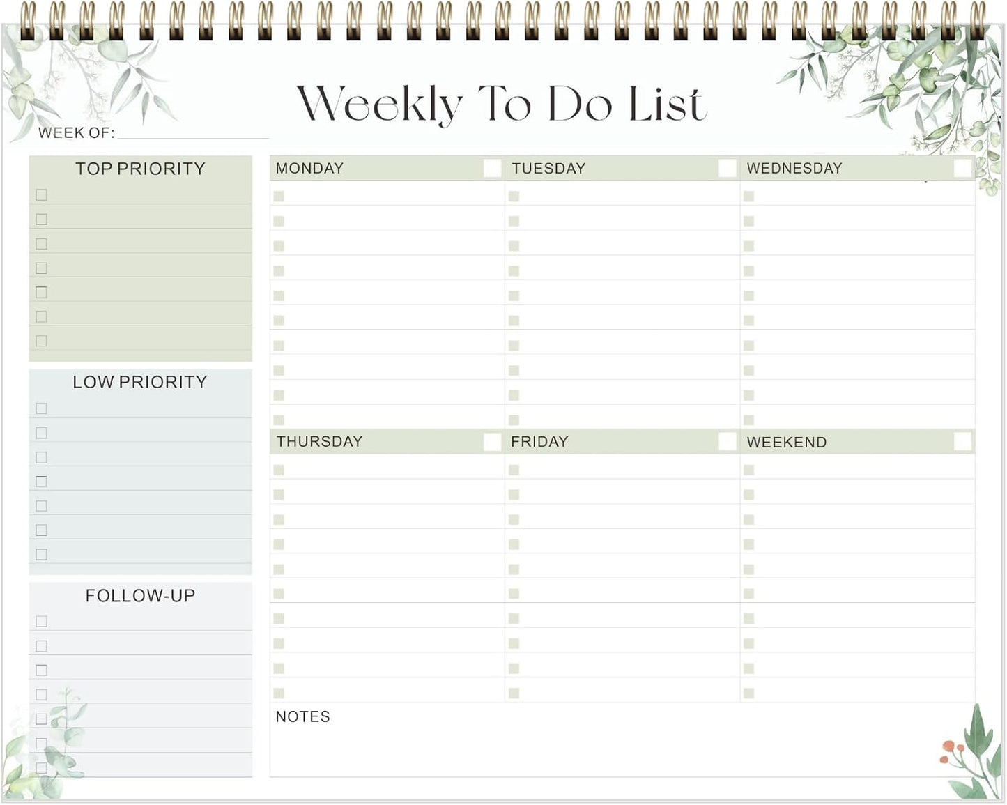 Weekly To Do List Notepad, Undated Planner with 52 Sheets (8.5''x11''), Desk Weekly Planner for Women & Man, Home School & Work (D-Leaf)
