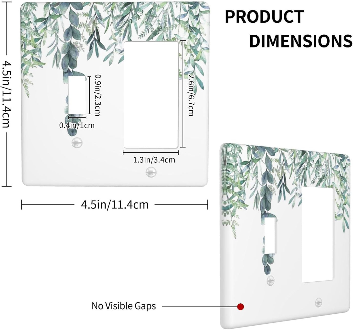 Eucalyptus Leaves Greenery Vine Flowers Simplicity Outlet Covers 1 Toggle 1 Rocker Combination Decorative Wall Plate Electrical Switch Plates Light Switch Cover Plate for Bed Room Living Room Decor