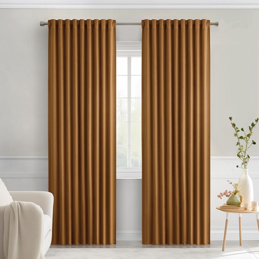 MIULEE Golden Brown Back Tab Blackout Curtains 84 Inch Length 2 Panels Set for Living Room Bedroom Privacy, Rod Pocket/Pinch Pleat Thermal Insulated Room Darkening Pleated Light Blocking Drapes