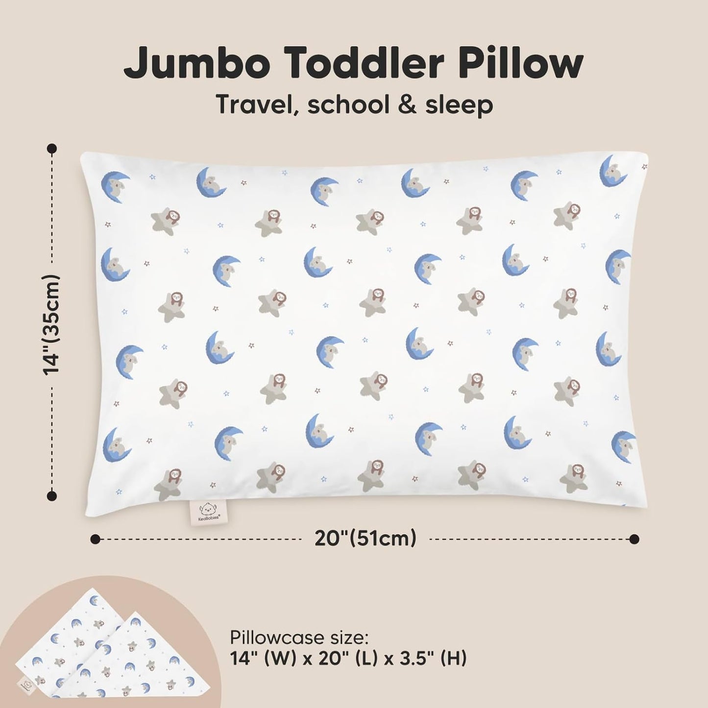 KeaBabies Toddler Pillow with Pillowcase, Jumbo 14X20 - Soft Organic Cotton Toddler Pillows for Sleeping - Machine Washable - Perfect for Travel, Toddler Bed Set (Space Drift)