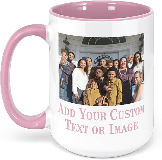 Personalized Mother's Day Coffee Mug, Custom Mum Photo Text 15 Oz Ceramic Mug, Customized Mom Gift Idea Picture Name Cup, Taza Cafe Personalizadas Fotos, Cute Gifts Mom Women Dad Men, Pink